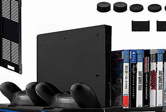 Keten [Newest Version] Keten Vertical Stand for PS4 Slim / PS4 with Cooling Fan 2 in 1 Controller Charging Station/ Game Storage 3 Port USB Hub- An All-In-One Area for All Your Gaming Needs Playstation 4 St